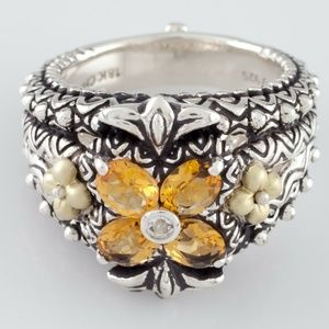 Barbara Bixby Sterling Silver 18k Gold Citrine Floral Size 7